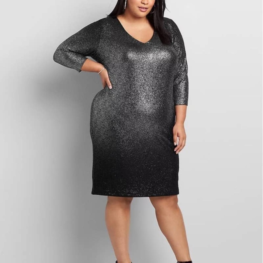 Lane Bryant Metallic Foil 3/4-Sleeve Ombré Sheath Dress, Size 14/16